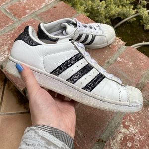adidas superstar with glitter stripes